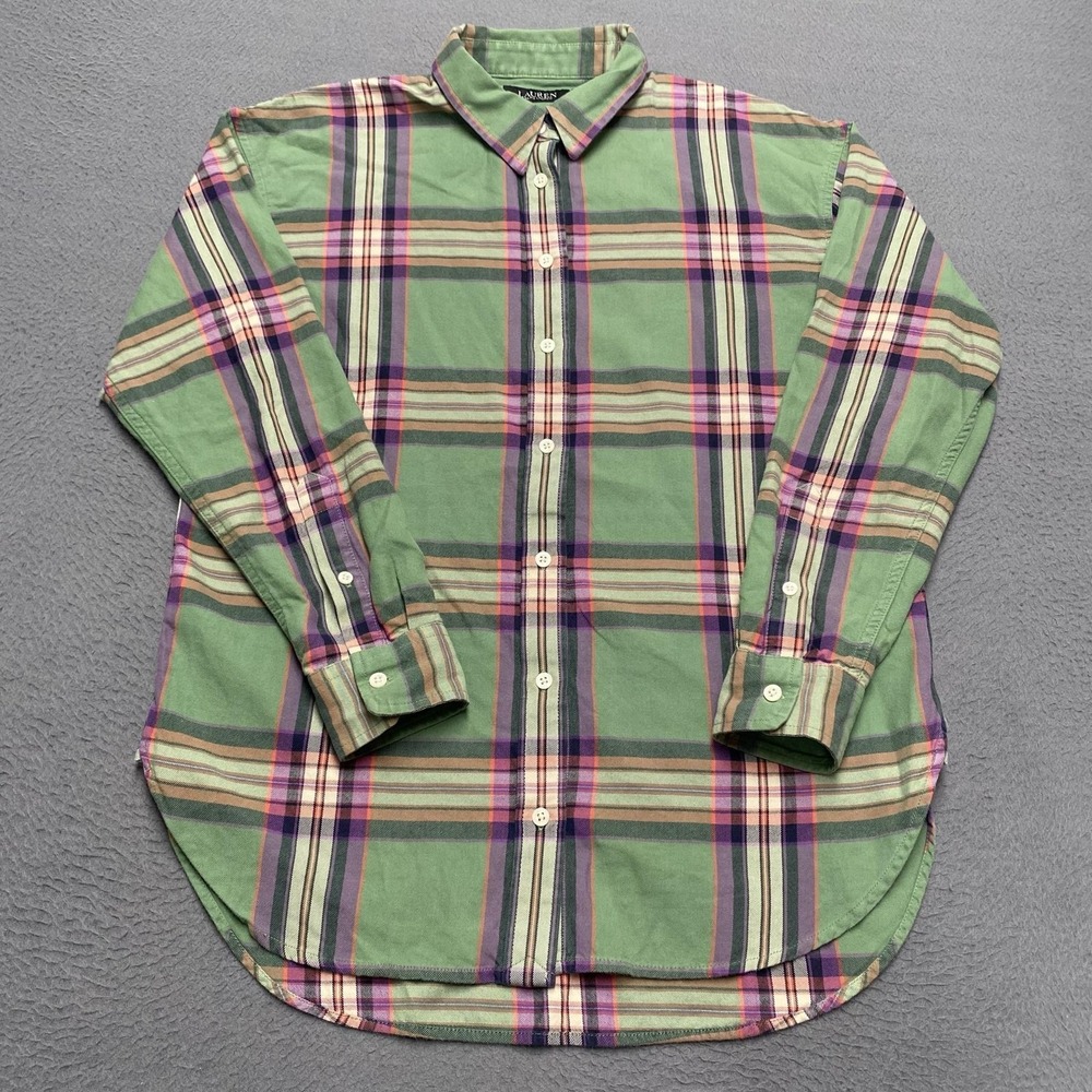 Lauren Ralph Lauren Shirt Womens Medium Green Plaid Button Up Long Sleeve Cotton - Picture 1 of 9